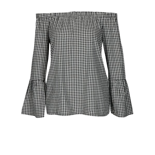 Bluza alb & negru cu model si decolteu amplu pe umeri - ONLY Sandy