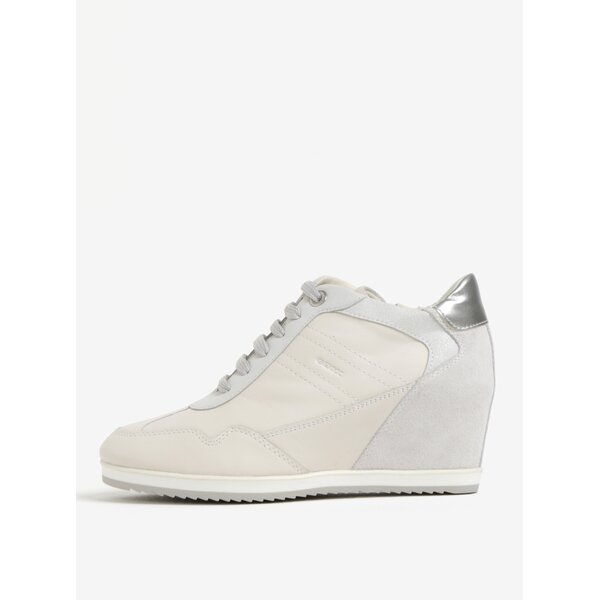 Pantofi sport crem din piele cu talpa wedge pentru femei Geox Illusion