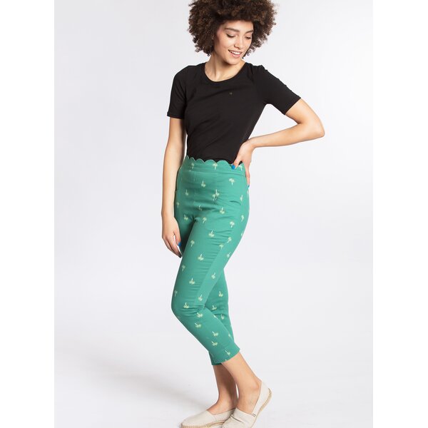 Pantaloni cropped verde inchis cu print si terminatie ondulata Blutsgeschwister