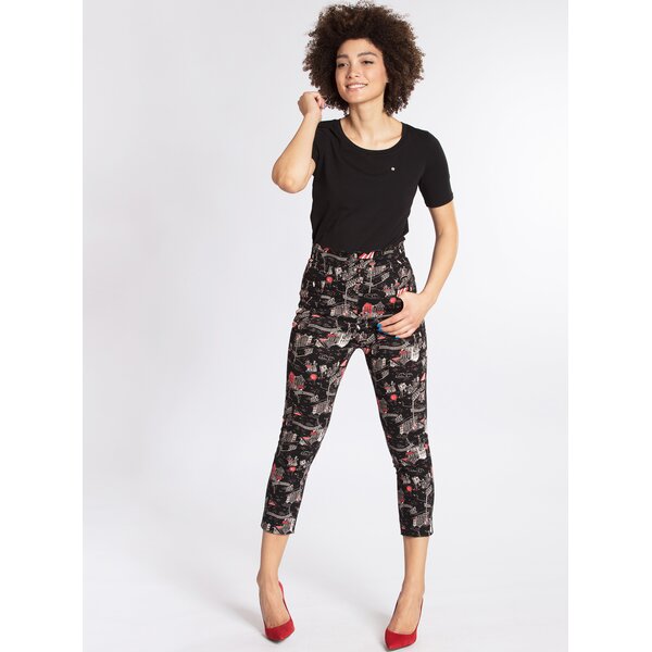 Pantaloni cropped negri cu print si terminatie ondulata Blutsgeschwister