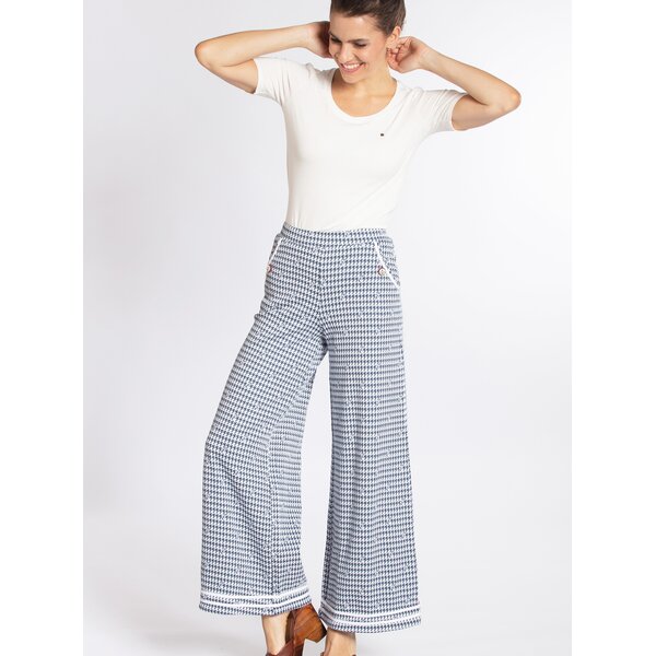 Pantaloni albastri largi cu imprimeu si talie elastica - Blutsgeschwister