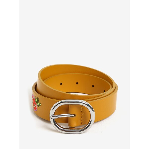 Curea din piele galben mustar cu broderie - Pieces Ivaian
