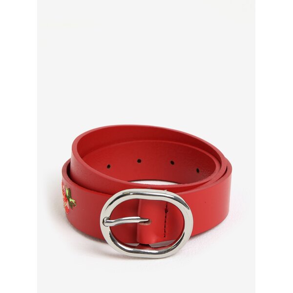 Curea din piele rosie cu broderie - Pieces Ivaian