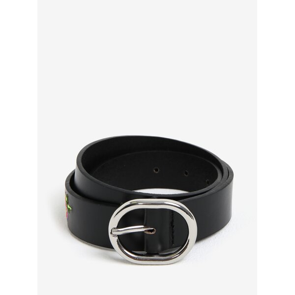 Curea din piele neagra cu broderie - Pieces Ivaian