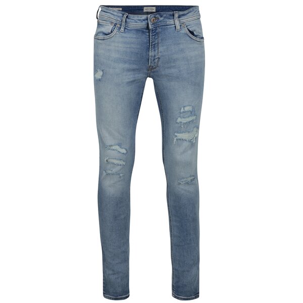 Blugi albastri skinny fit cu aspect deteriorat Jack & Jones Liam
