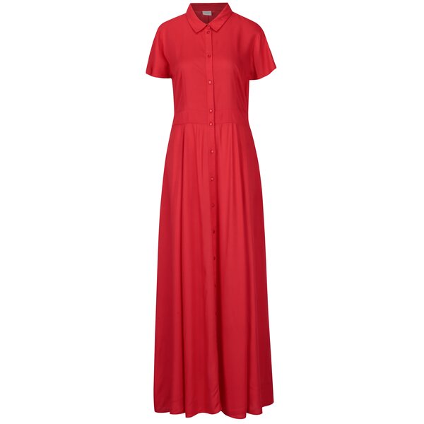Rochie camasa maxi rosie cu buzunare - VILA Dona