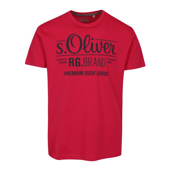 Tricou roz inchis regular fit cu print logo pentru barbati - s.Oliver