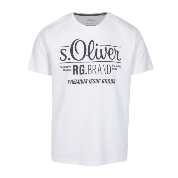 Tricou alb regular fit cu print logo pentru barbati - s.Oliver