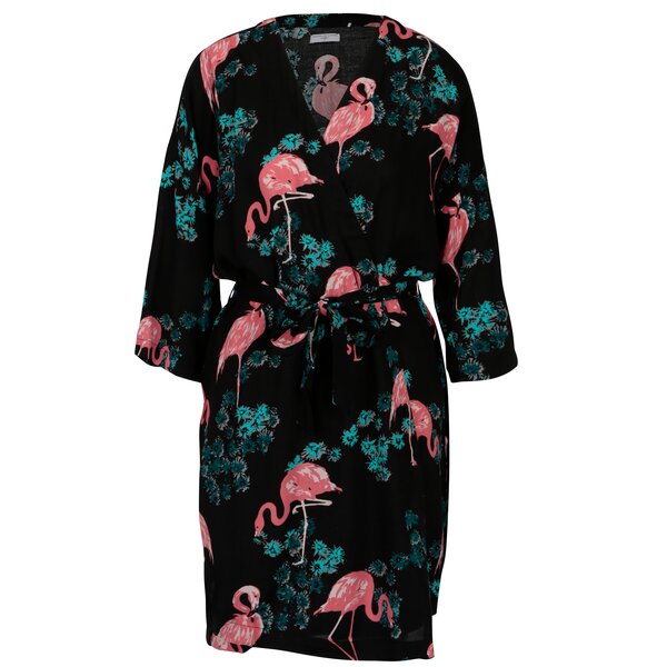 Kimono negru cu print flamingo Jacqueline de Yong Maude