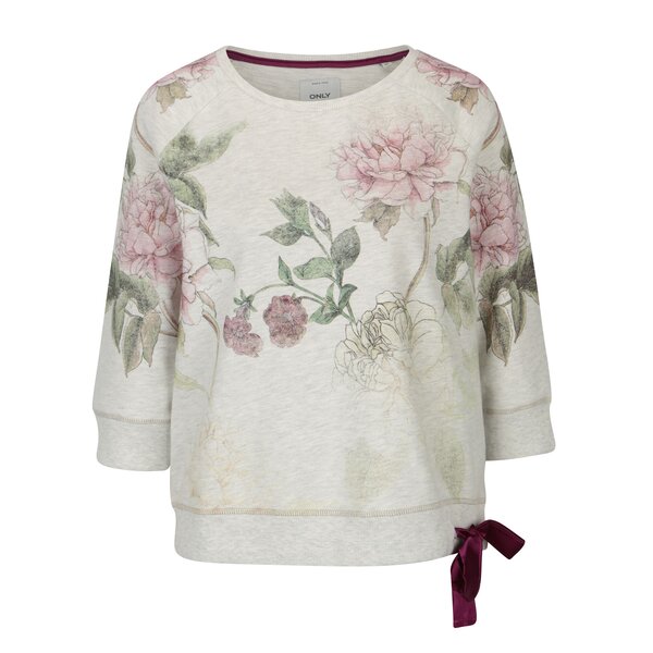 Bluza gri cu print floral si maneci 3/4 ONLY Scarlet