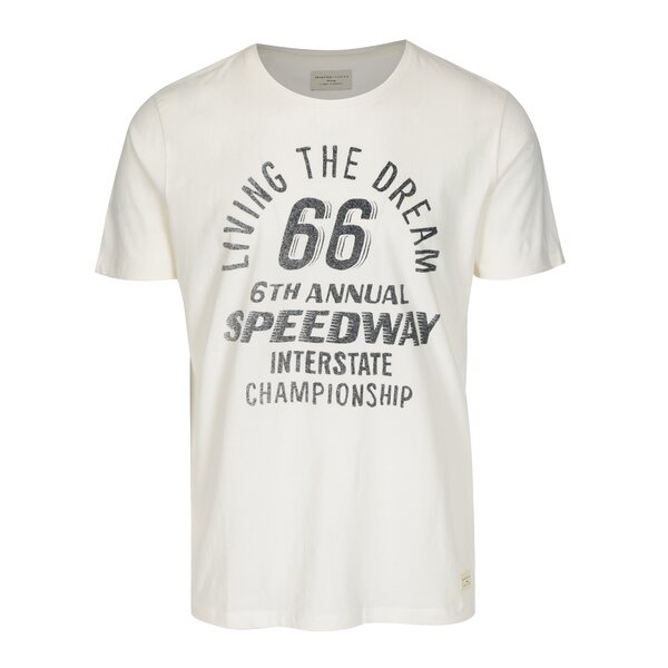 Tricou crem cu print text Selected Homme Mike