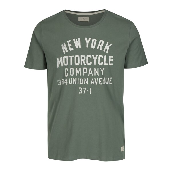 Tricou verde cu print text Selected Homme Mike