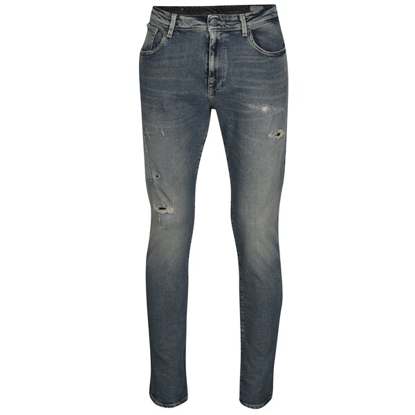 Blugi albastri slim fit cu aspect prespalat si uzat - Selected Homme Slim