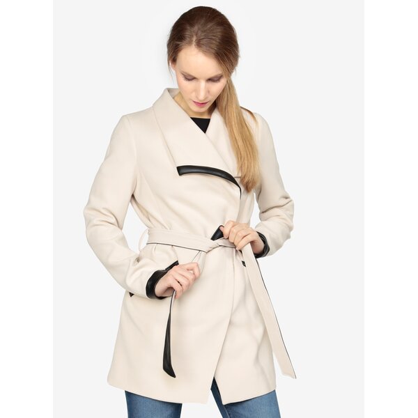 Pardesiu crem cu cordon si detalii cu aspect de piele -VERO MODA Kirsten