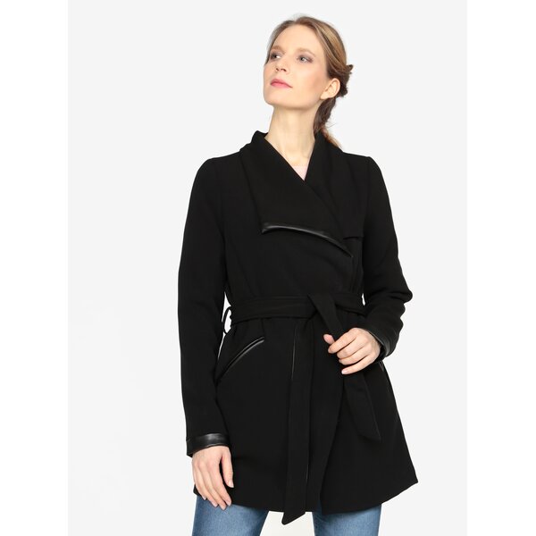 Pardesiu negru cu cordon si detalii cu aspect de piele - VERO MODA Kirsten