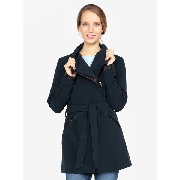 Pardesiu bleumarin cu cordon si detalii cu aspect de piele - VERO MODA Kirsten