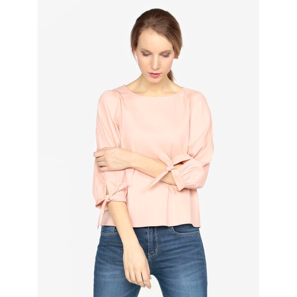 Bluza roz pal cu dungi in relief si maneci 3/4 VERO MODA Sia