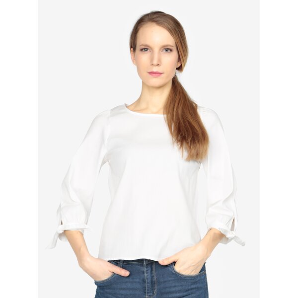 Bluza alba cu dungi in relief si maneci 3/4 VERO MODA Sia