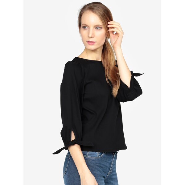 Bluza neagra cu dungi in relief si maneci 3/4 VERO MODA Sia
