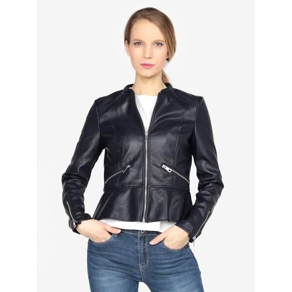 Jacheta bleumarin cu aspect de piele si fermoare - VERO MODA Ebru