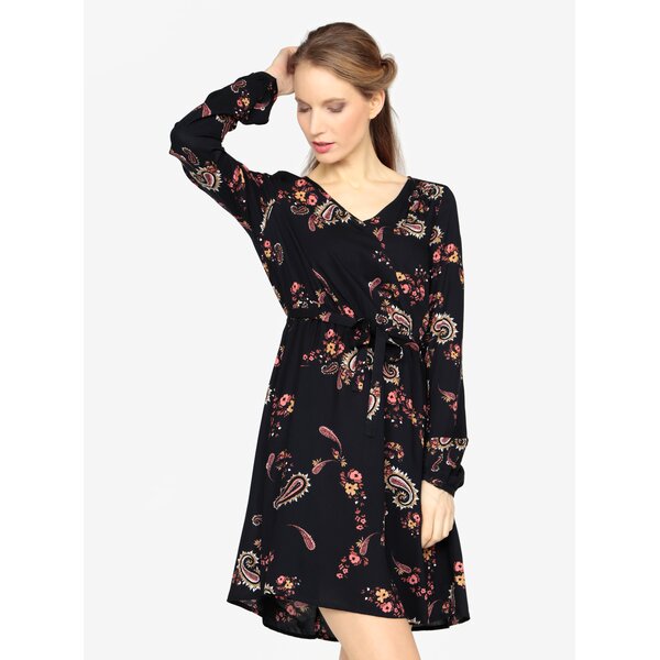 Rochie bleumarin cu decolteu suprapus si print floral - VERO MODA Simply