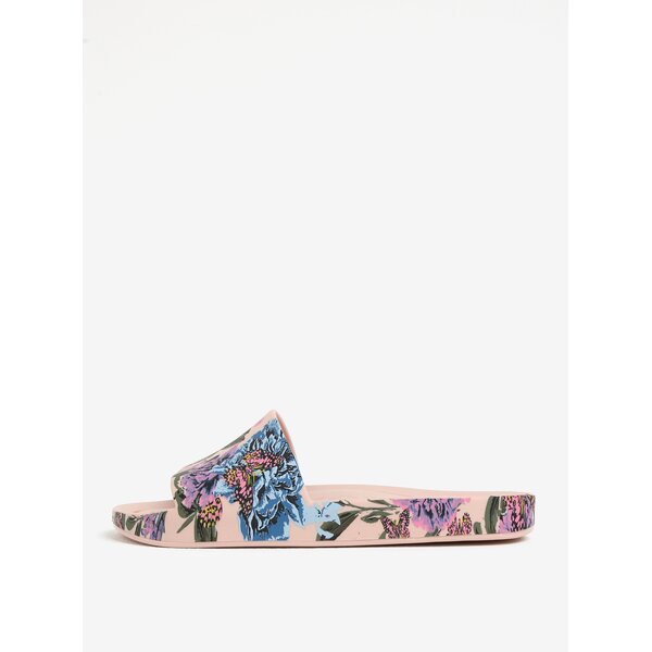 Papuci roz deschis cu print floral si fluturi - Melissa Beach Slide