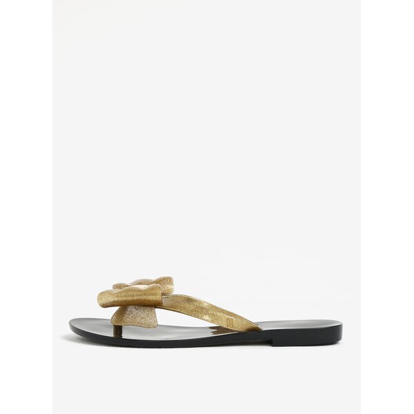 Papuci flip flop aurii cu funda si aspect stralucitor - Melissa Harmonic