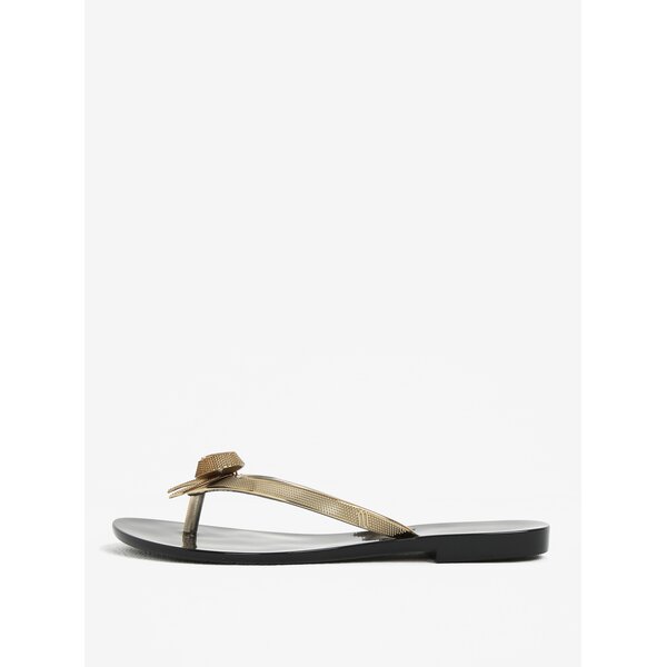Papuci flip-flop negru & auriu cu funda si aspect metalizat - Melissa Harmonic Chrome