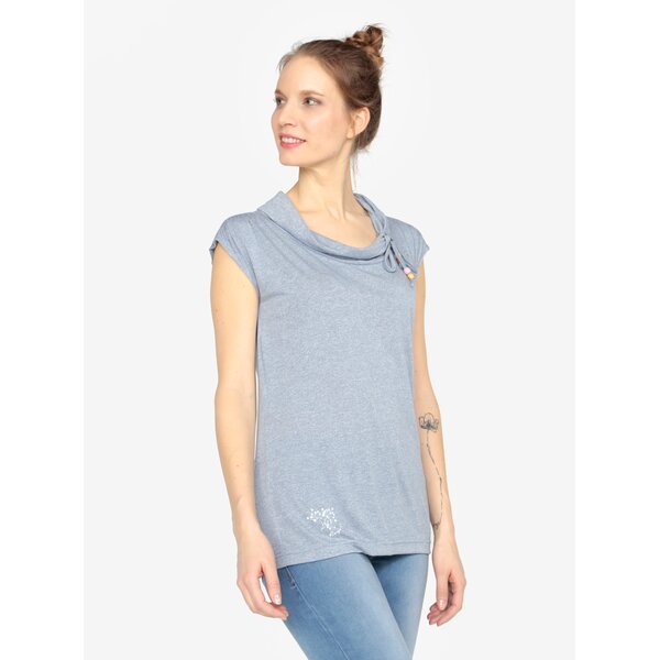 Tricou albastru cu guler si snur asimteric Ragwear Lorna