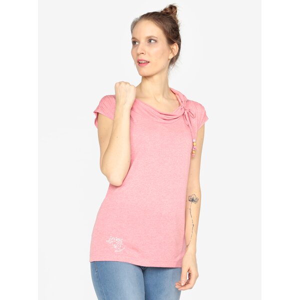 Tricou roz cu guler si snur asimetric Ragwear Lorna