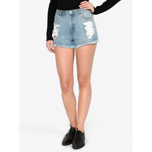 Pantaloni scurti din denim cu talie inalta si aspect uzat - MISSGUIDED