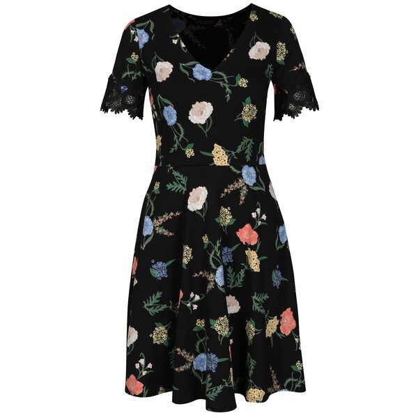 Rochie cu print floral si broderie la maneci Dorothy Perkins