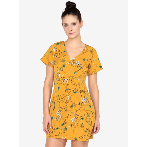 Rochie galbena cu print floral si volane MISSGUIDED