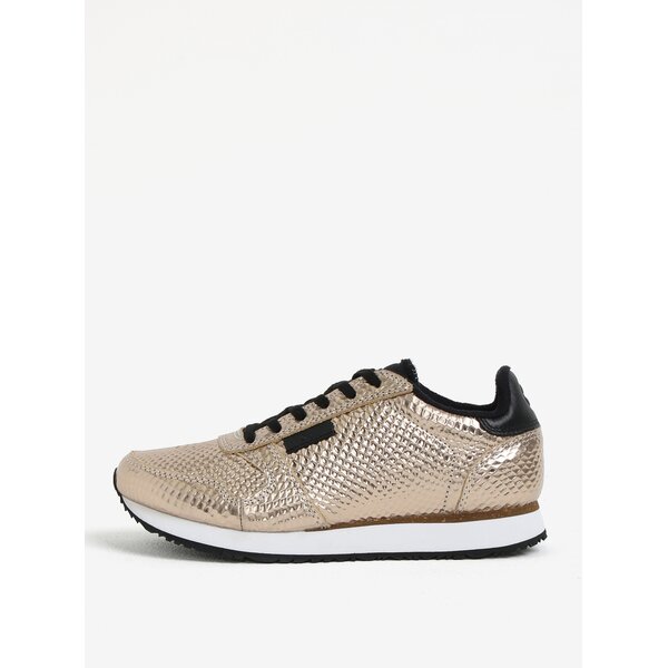 Pantofi sport aurii cu model din piele pentru femei Woden Ydun Metallic