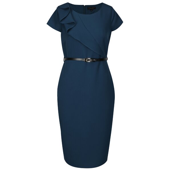 Rochie verde inchis cu volan si curea in talie - Dorothy Perkins