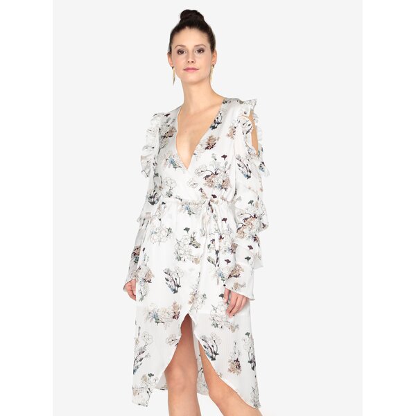 Rochie crem cu print floral si volane MISSGUIDED