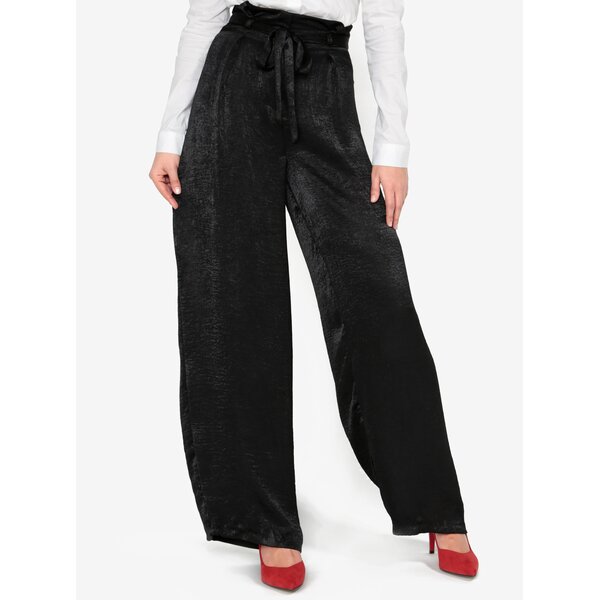 Pantaloni culottes negri cu talie inalta si cordon - MISSGUIDED