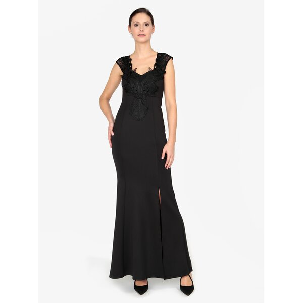 Rochie maxi neagra cu dantela pe decolteu si la spate - AX Paris