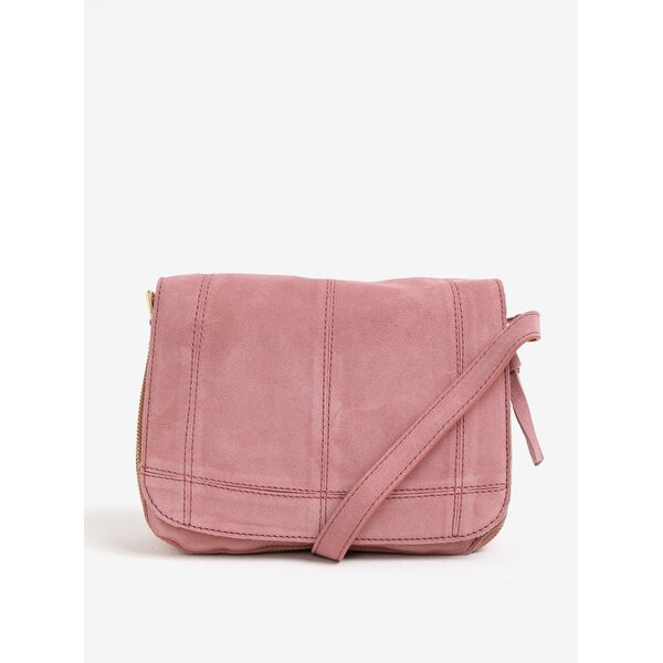 Geanta crossbody roz din piele intoarsa - Pieces Leana