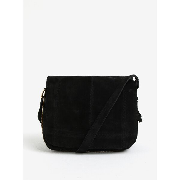 Geanta crossbody neagra din piele intoarsa - Pieces Leana