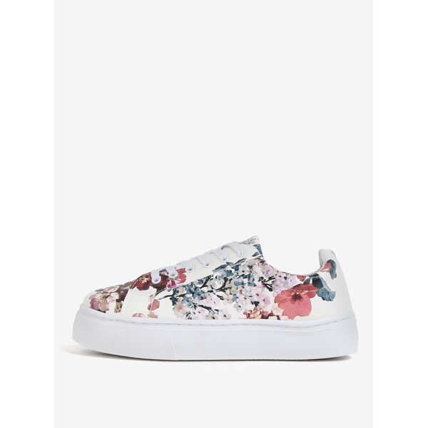 Pantofi sport albi cu platforma si print floral - Pieces Moa
