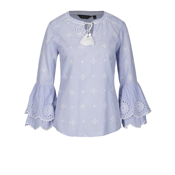 Bluza bleu cu volane la maneci si broderie sparta - Dorothy Perkins