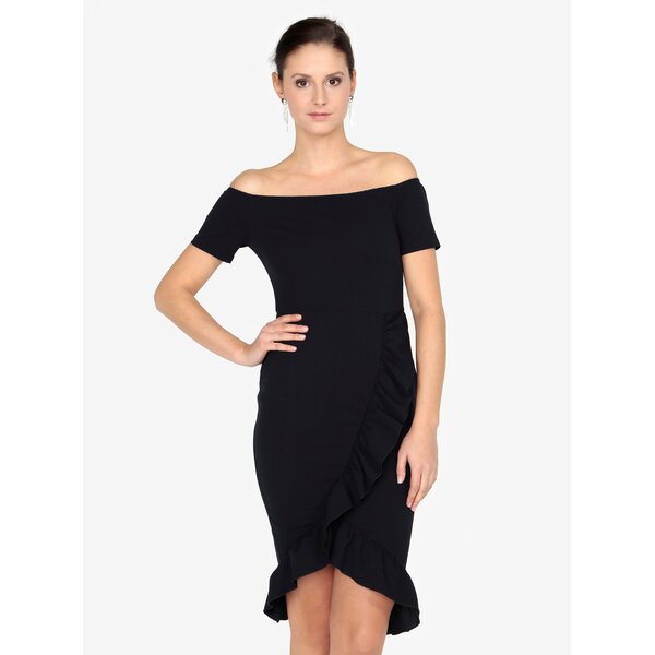 Rochie bleumarin cu volane si umeri expusi AX Paris