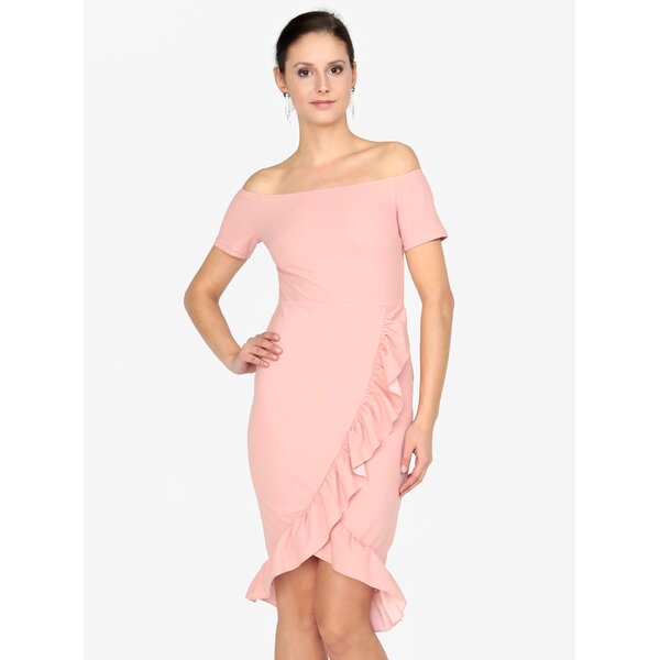 Rochie roz cu volane si umeri expusi AX Paris