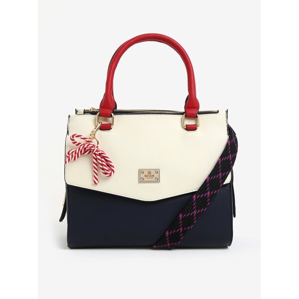 Geanta color block crem & bleumarin cu funda decorativa - Bessie London