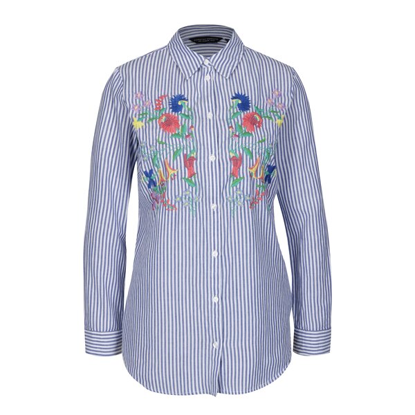 Camasa alba cu dungi si broderie florala - Dorothy Perkins