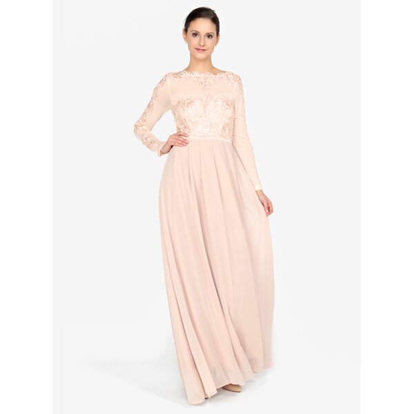 Rochie maxi roz pal cu detalii brodate - AX Paris