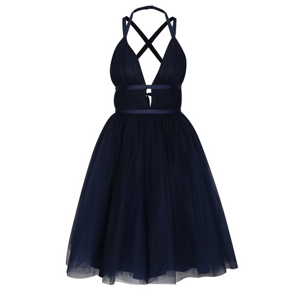 Rochie bleumarin din tul cu decolteu adanc si spate cu bretele incrucisate- Chi Chi London Ivonette