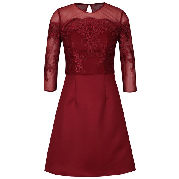 Rochie bordo cu dantela si maneci 3/4 - Chi Chi London Libbie