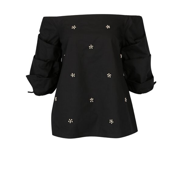 Bluza neagra cu decolteu amplu si perle decorative- Dorothy Perkins